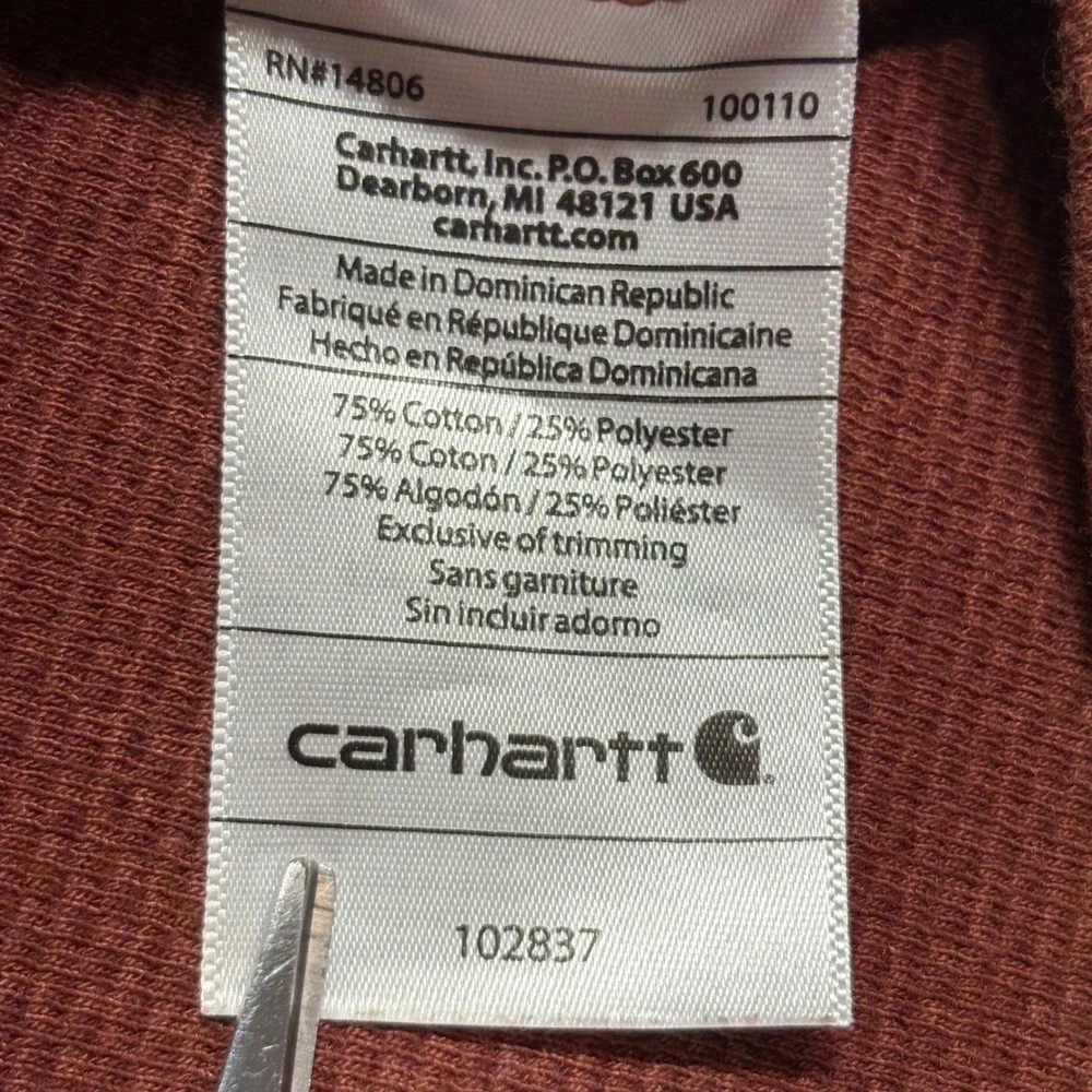 Carhartt 1/4 Zip Pullover Mens XL Rust 102837 Relaxed Fit Waffle Knit Workwear